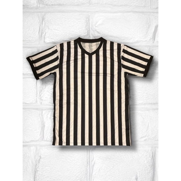 Shinestone Unisex Adult Large V-Neck Officials Referee Shirt Black White Stripes - Picture 1 of 12